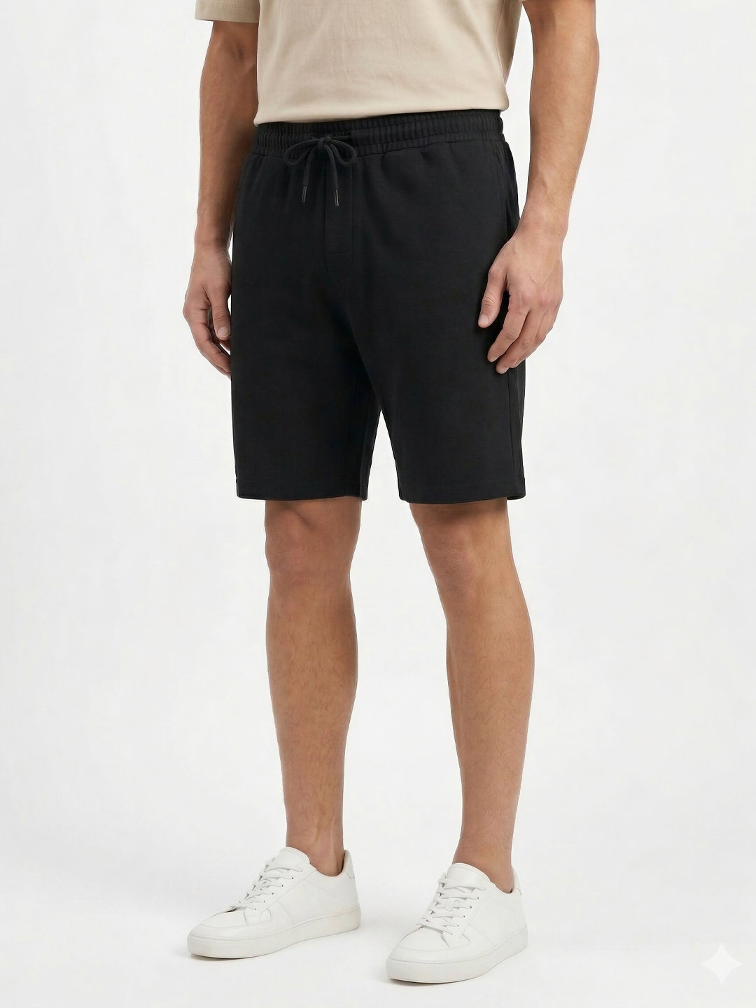Black Solid Knit Shorts