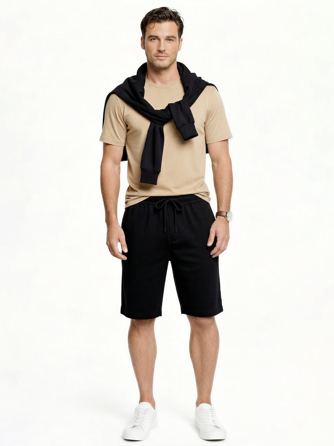 Black Solid Knit Shorts Main image