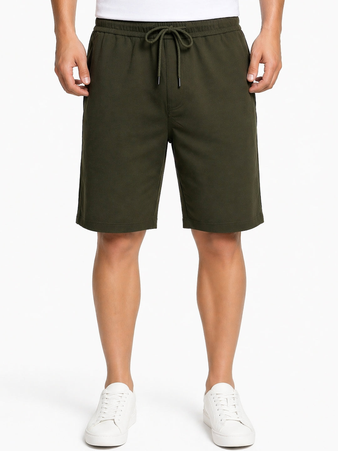Olive Solid Knit Shorts