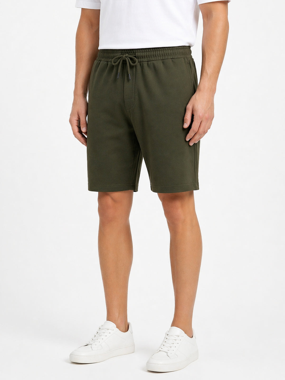 Olive Solid Knit Shorts