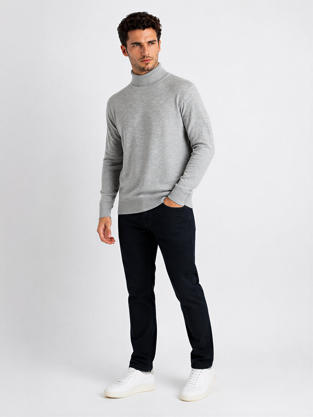 Mens Solid High Neck Sweater