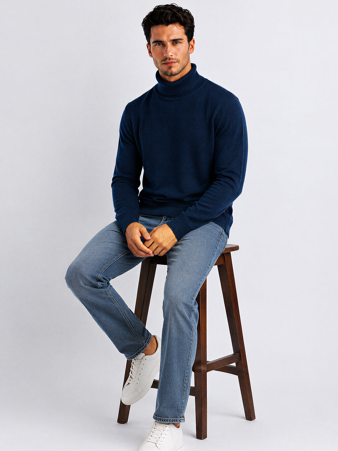 Mens Solid High Neck Sweater