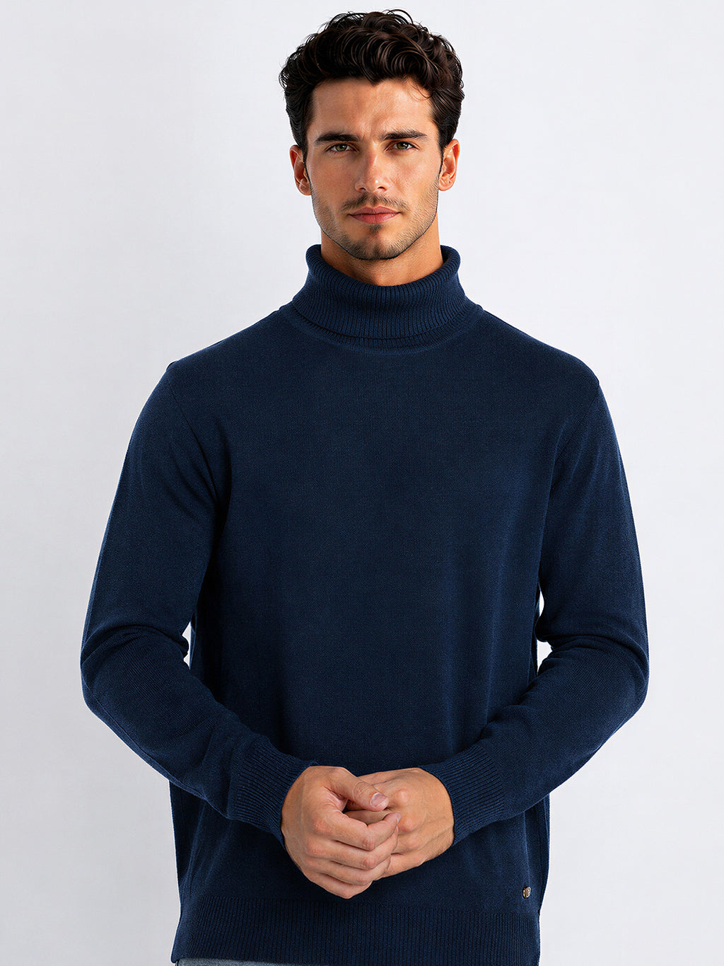 Mens Solid High Neck Sweater
