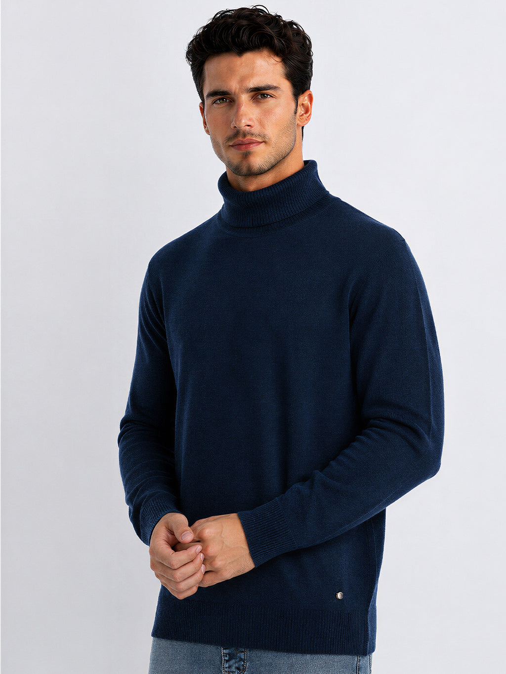 Mens Solid High Neck Sweater