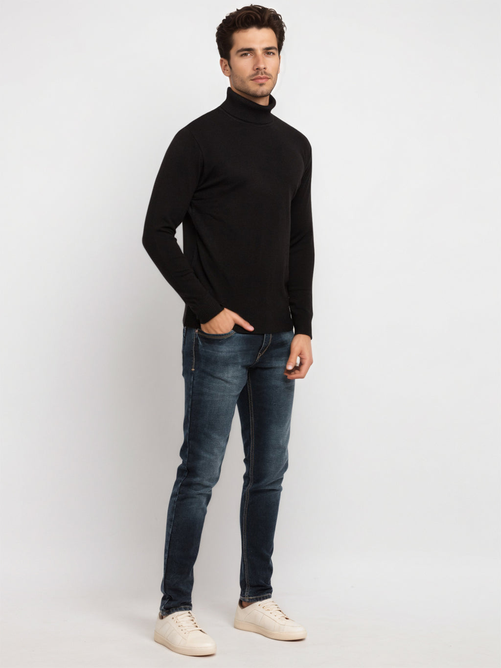 Mens Solid High Neck Sweater