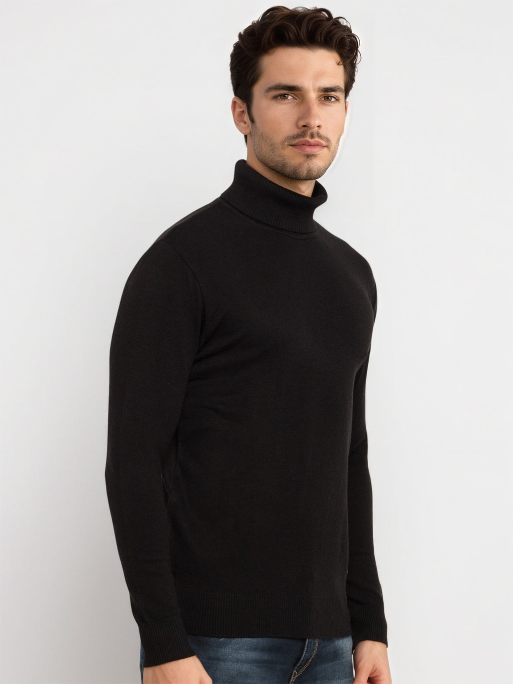Mens Solid High Neck Sweater