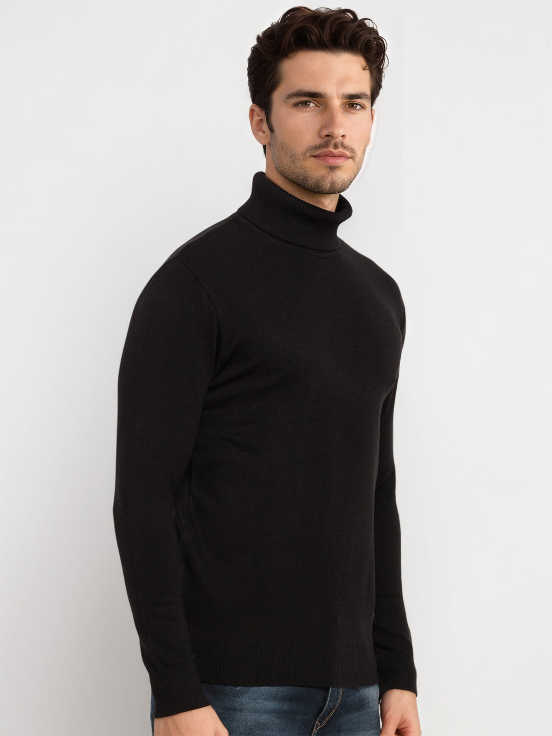 Mens Solid High Neck Sweater