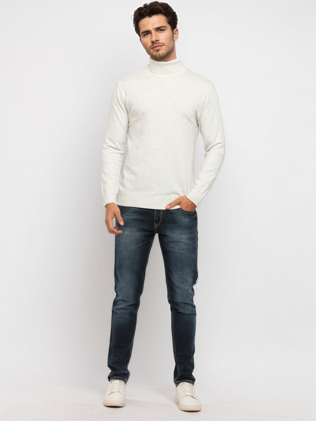 Mens Solid High Neck Sweater