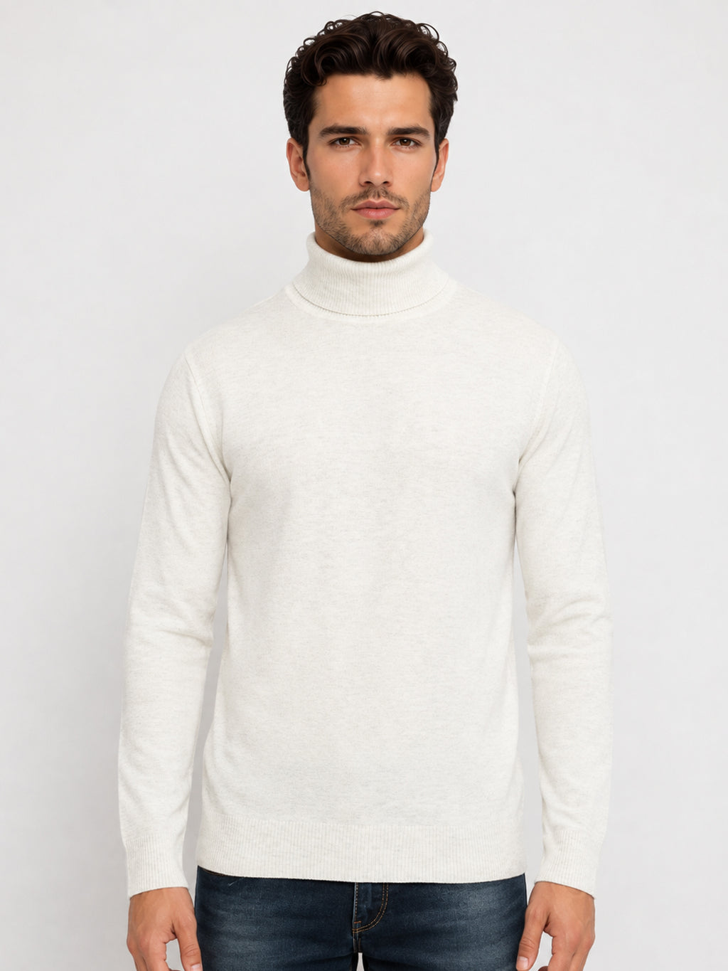 Mens Solid High Neck Sweater