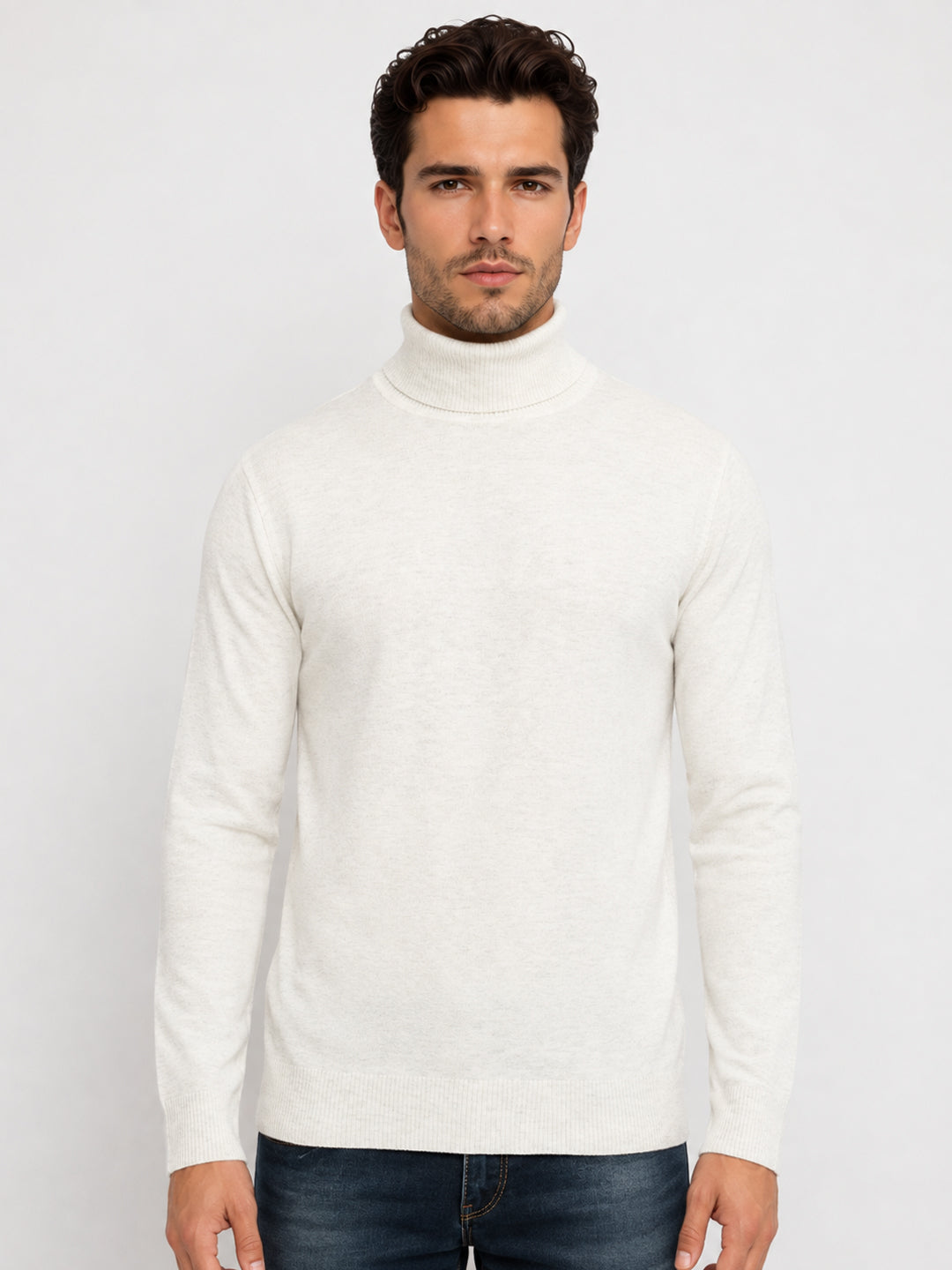 Mens Solid High Neck Sweater