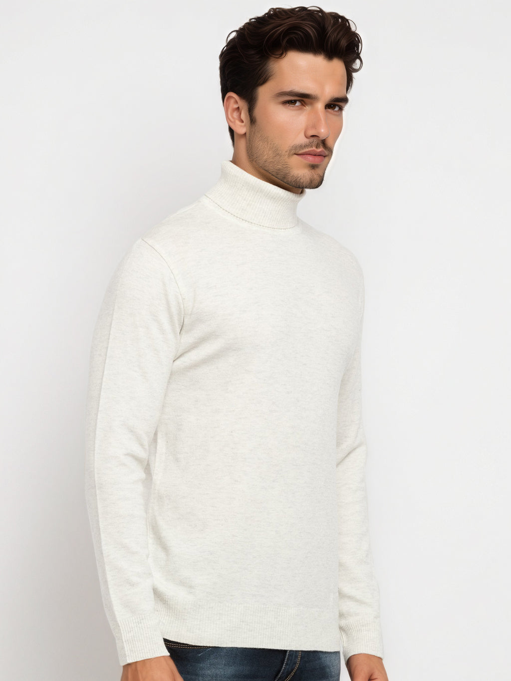 Mens Solid High Neck Sweater