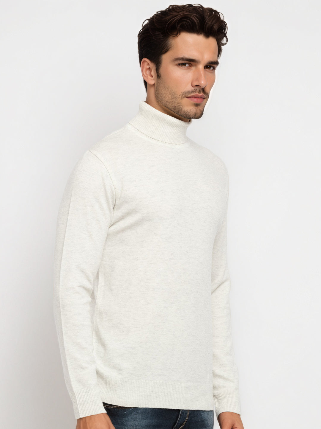 Mens Solid High Neck Sweater