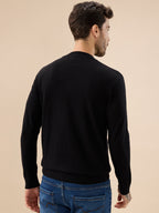Men's Solid Textured Full Sleeves Round Neck Regular Fit Fleece Sweater