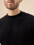 Men's Solid Textured Full Sleeves Round Neck Regular Fit Fleece Sweater