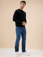 Men's Solid Textured Full Sleeves Round Neck Regular Fit Fleece Sweater