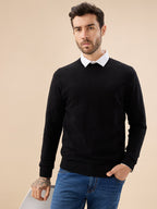 Men's Solid Textured Full Sleeves Round Neck Regular Fit Fleece Sweater