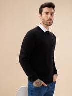 Men's Solid Textured Full Sleeves Round Neck Regular Fit Fleece Sweater