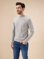 Men's Solid Textured Full Sleeves Round Neck Regular Fit Fleece Sweater