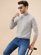 Men's Solid Textured Full Sleeves Round Neck Regular Fit Fleece Sweater