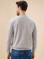 Men's Solid Textured Full Sleeves Round Neck Regular Fit Fleece Sweater