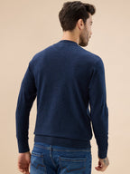 Men's Solid Textured Full Sleeves Round Neck Regular Fit Fleece Sweater