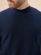 Men's Solid Textured Full Sleeves Round Neck Regular Fit Fleece Sweater
