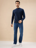 Men's Solid Textured Full Sleeves Round Neck Regular Fit Fleece Sweater