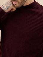 Men's Solid Textured Full Sleeves Round Neck Regular Fit Fleece Sweater