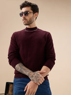 Men's Solid Textured Full Sleeves Round Neck Regular Fit Fleece Sweater