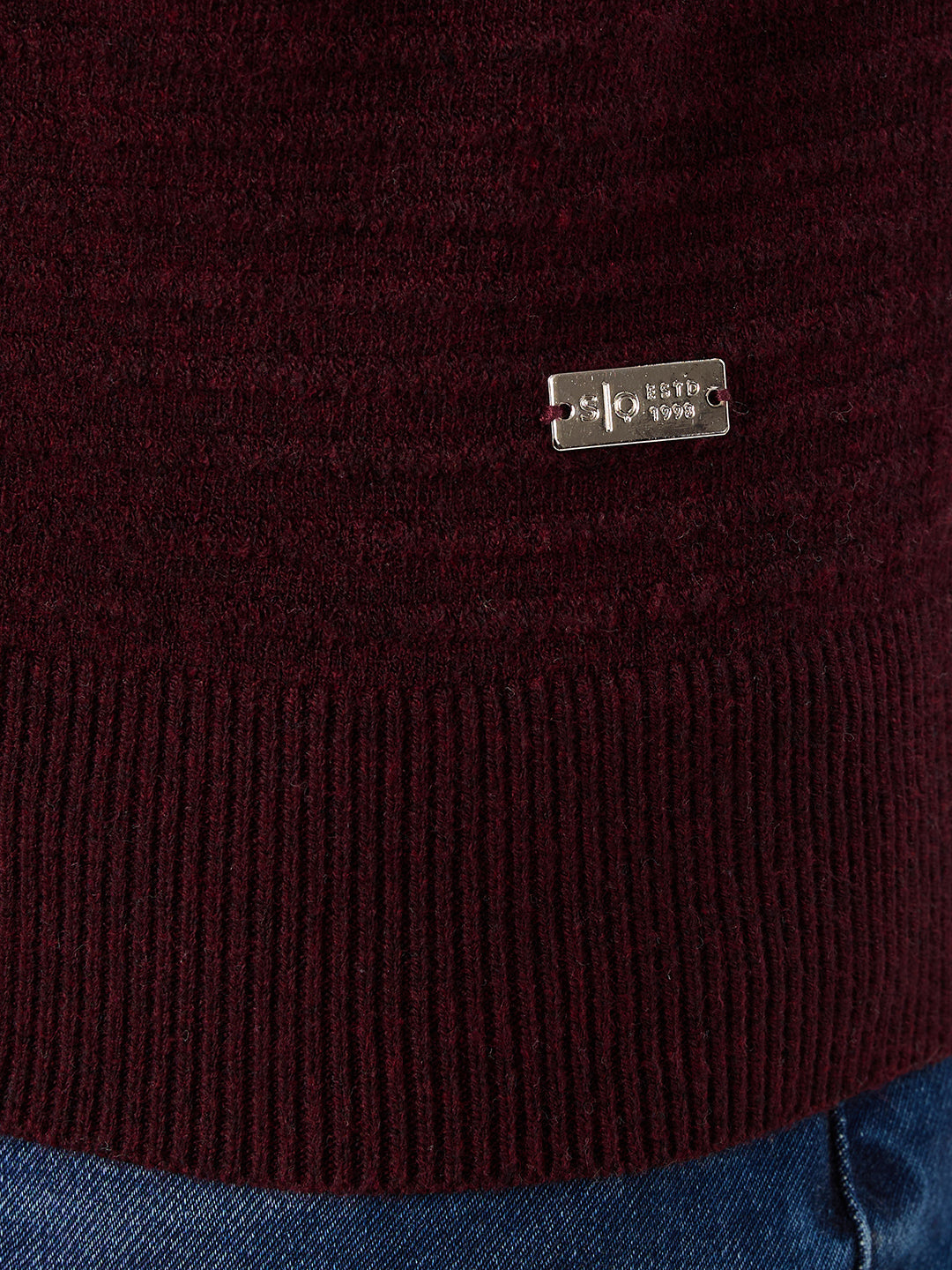 Men's Solid Textured Full Sleeves Round Neck Regular Fit Fleece Sweater