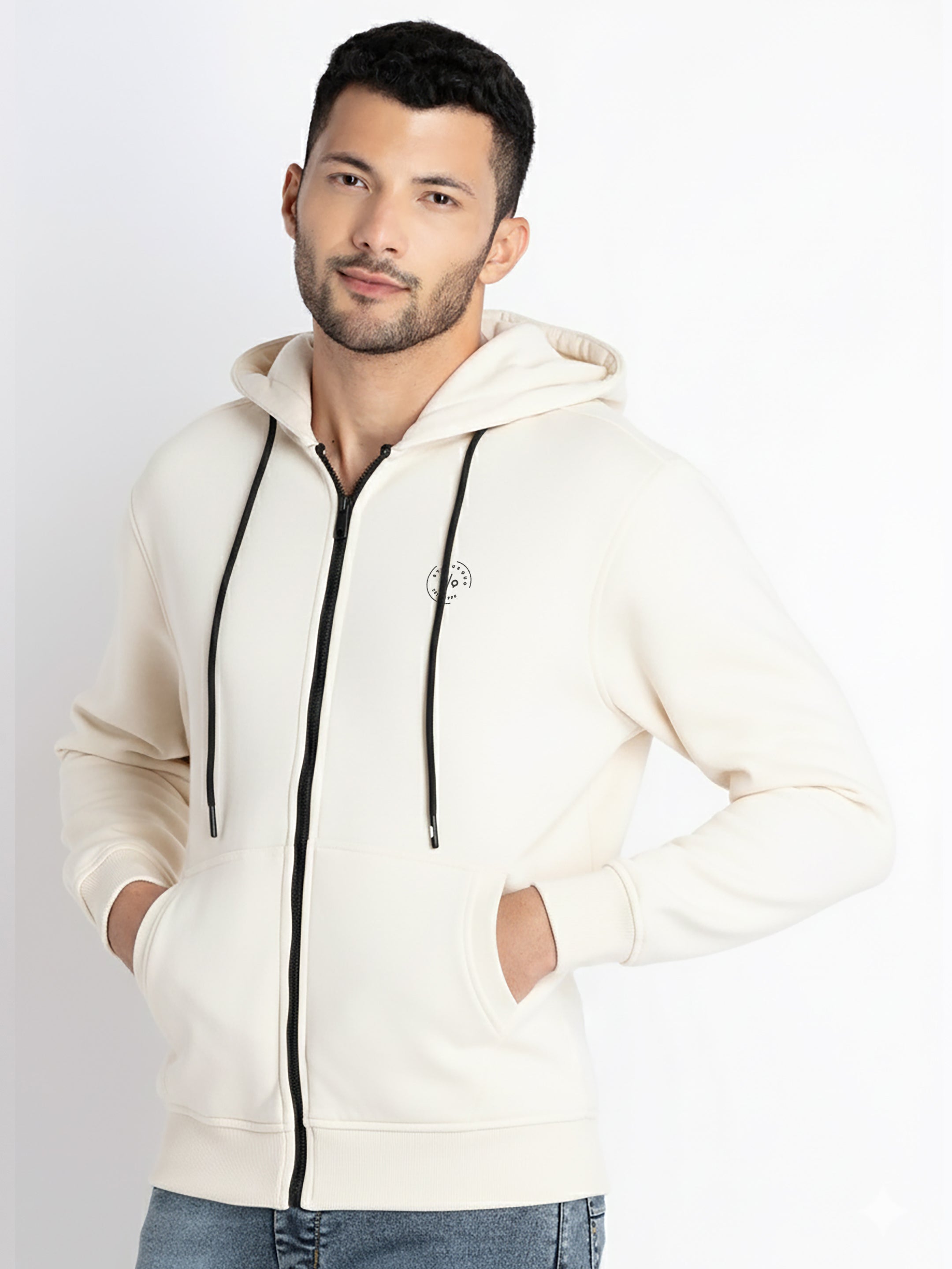 Solid Fleece Zipper Sweatshirt With Hoodie Secondary image