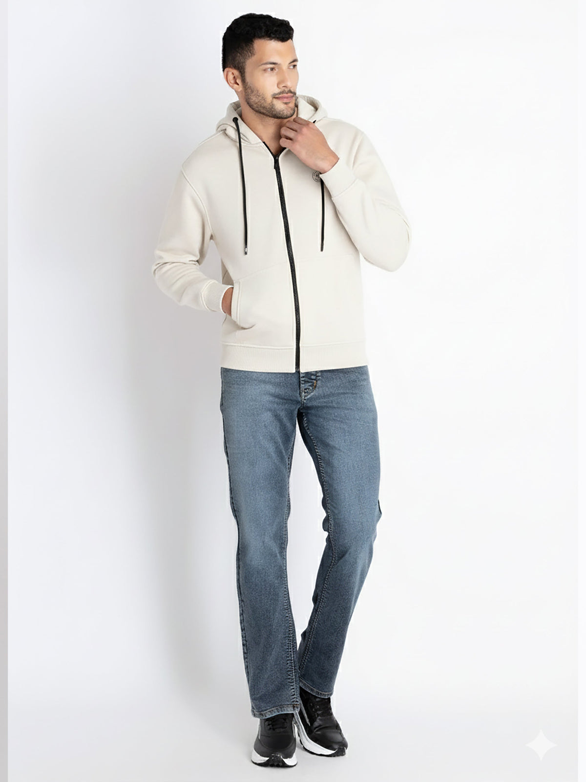 Solid Fleece Zipper Sweatshirt With Hoodie Main image