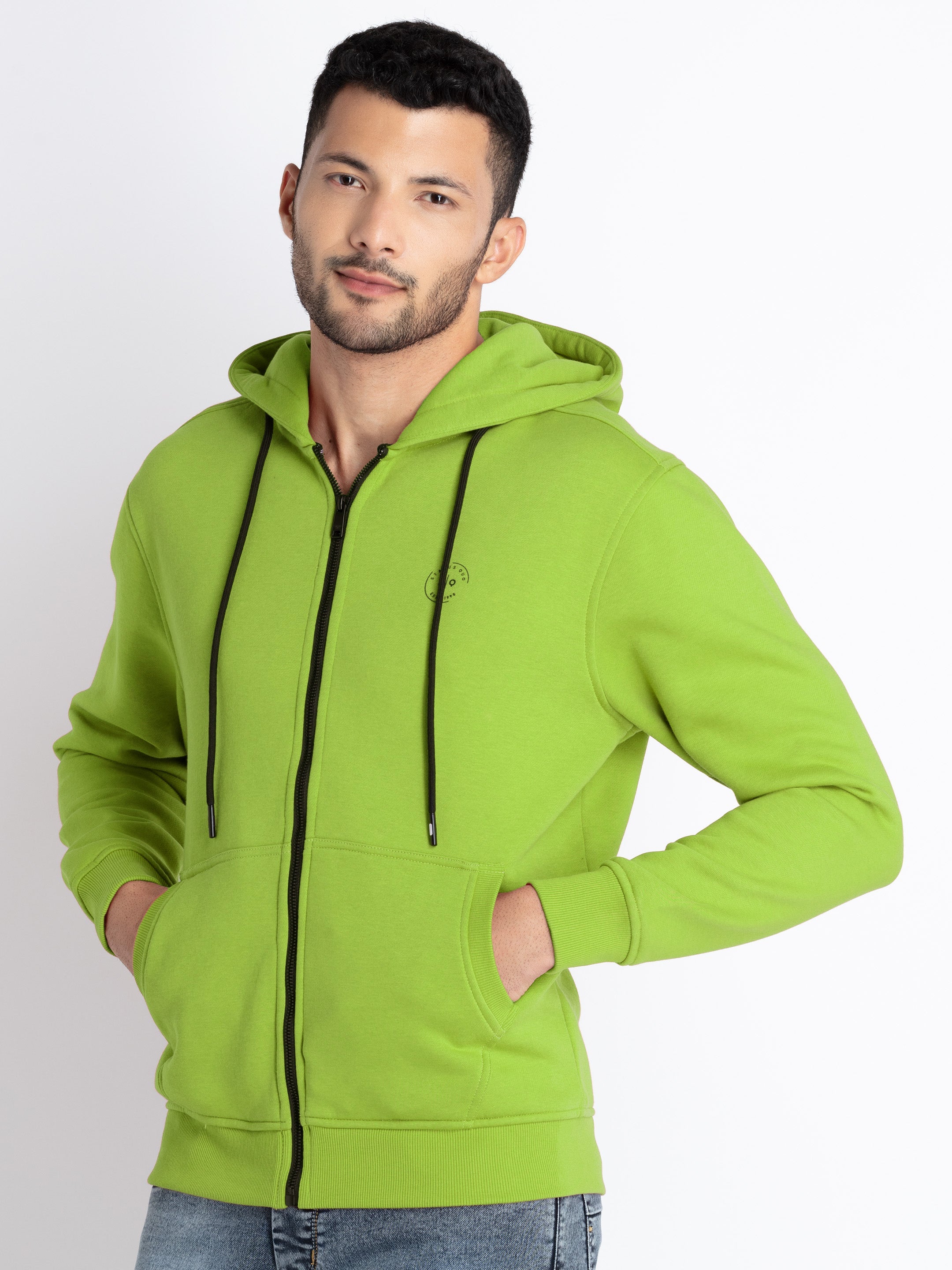 Solid Fleece Zipper Sweatshirt With Hoodie Secondary image