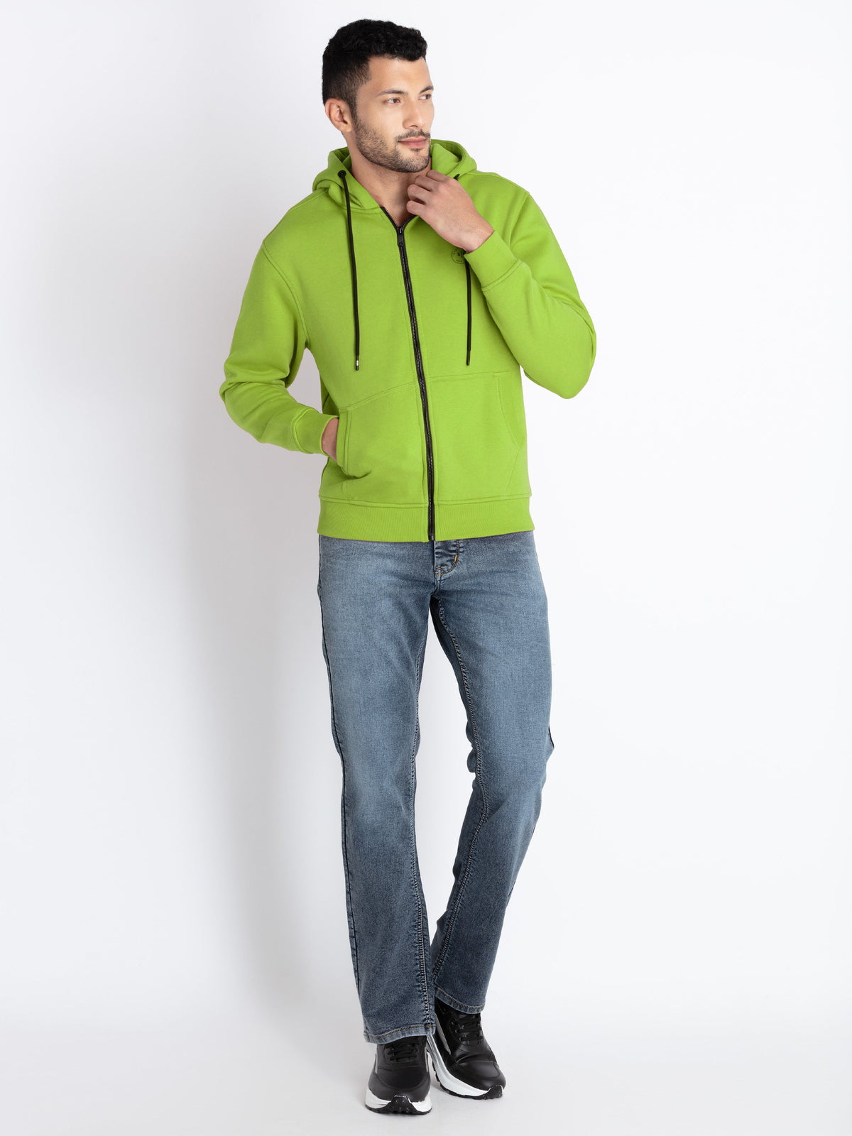 Solid Fleece Zipper Sweatshirt With Hoodie Main image