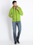 Solid Fleece Zipper Sweatshirt With Hoodie