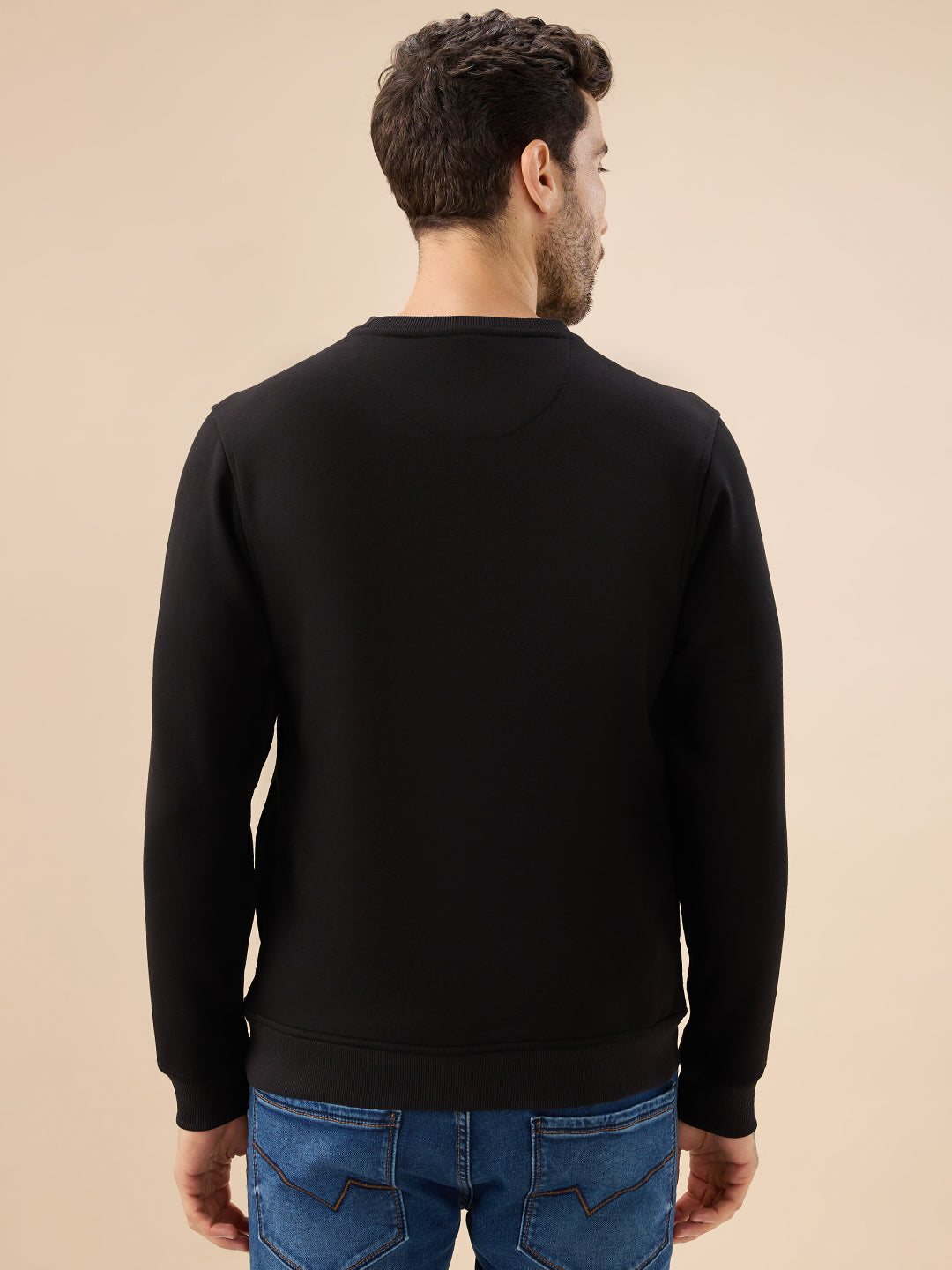 Men's Chest Typography Print Full Sleeves Round Neck Regular Fit Fleece Sweatshirt