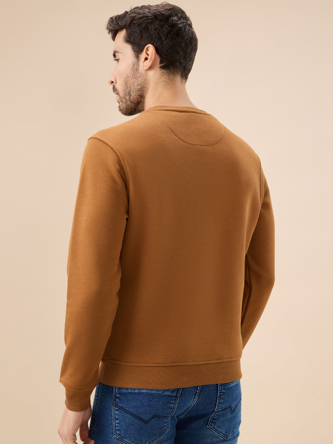 Men's Chest Typography Print Full Sleeves Round Neck Regular Fit Fleece Sweatshirt