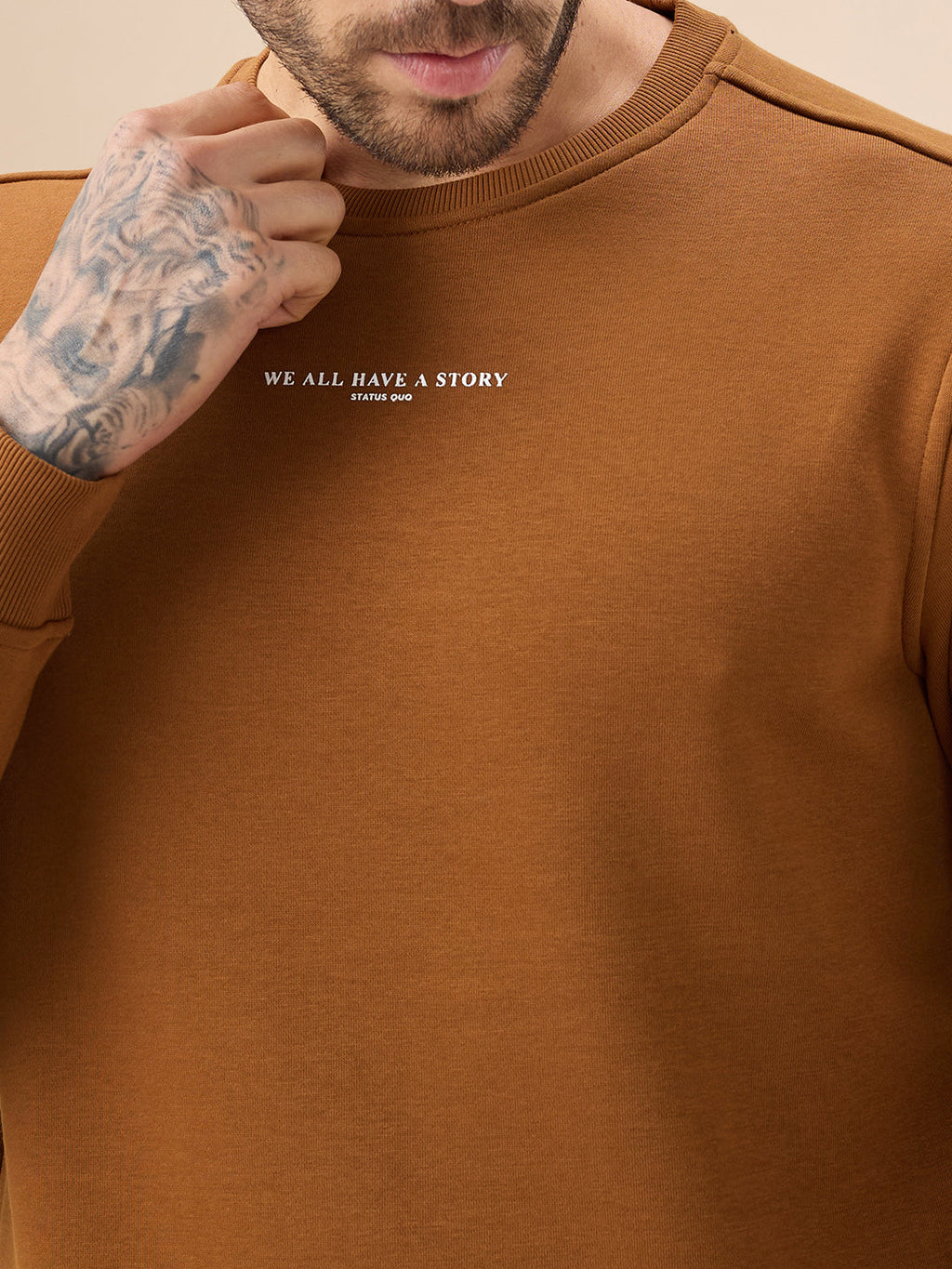 Men's Chest Typography Print Full Sleeves Round Neck Regular Fit Fleece Sweatshirt