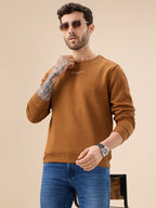 Men's Chest Typography Print Full Sleeves Round Neck Regular Fit Fleece Sweatshirt