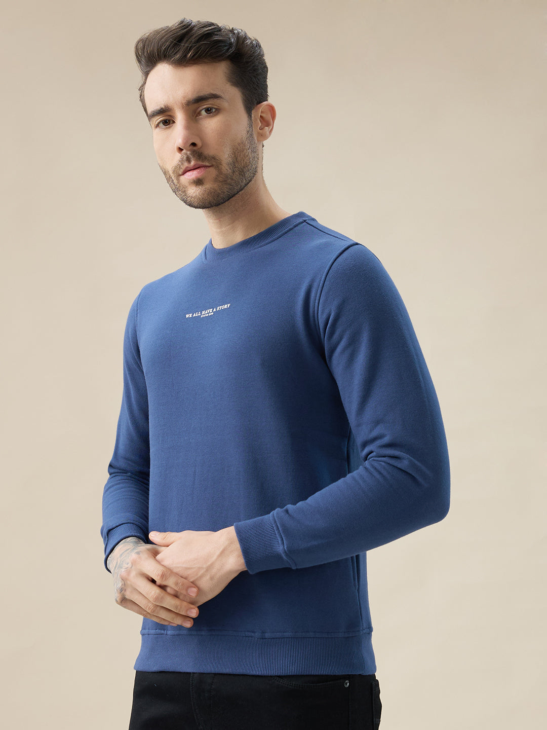 Men's Chest Typography Print Full Sleeves Round Neck Regular Fit Fleece Sweatshirt Secondary image