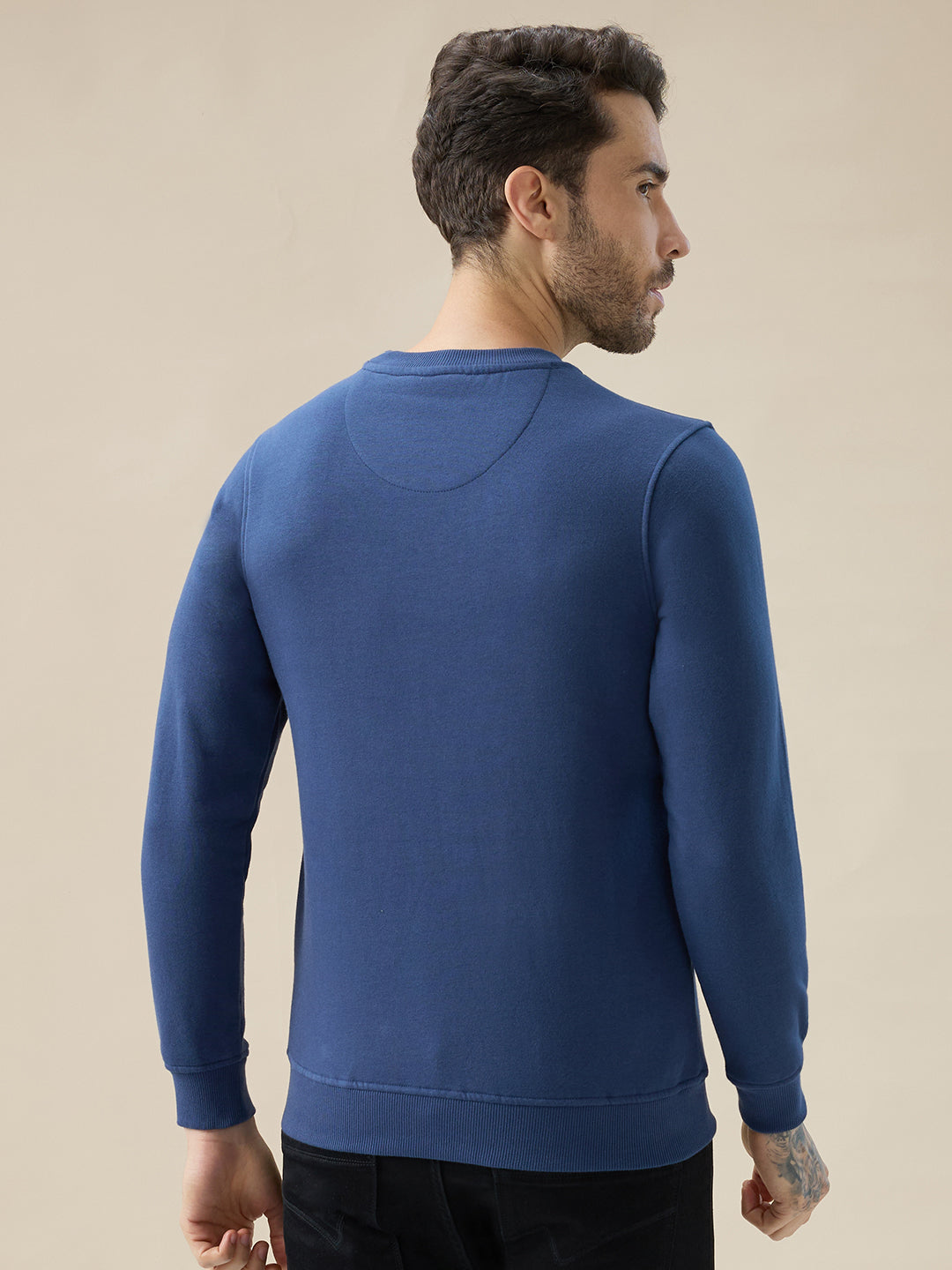 Men's Chest Typography Print Full Sleeves Round Neck Regular Fit Fleece Sweatshirt