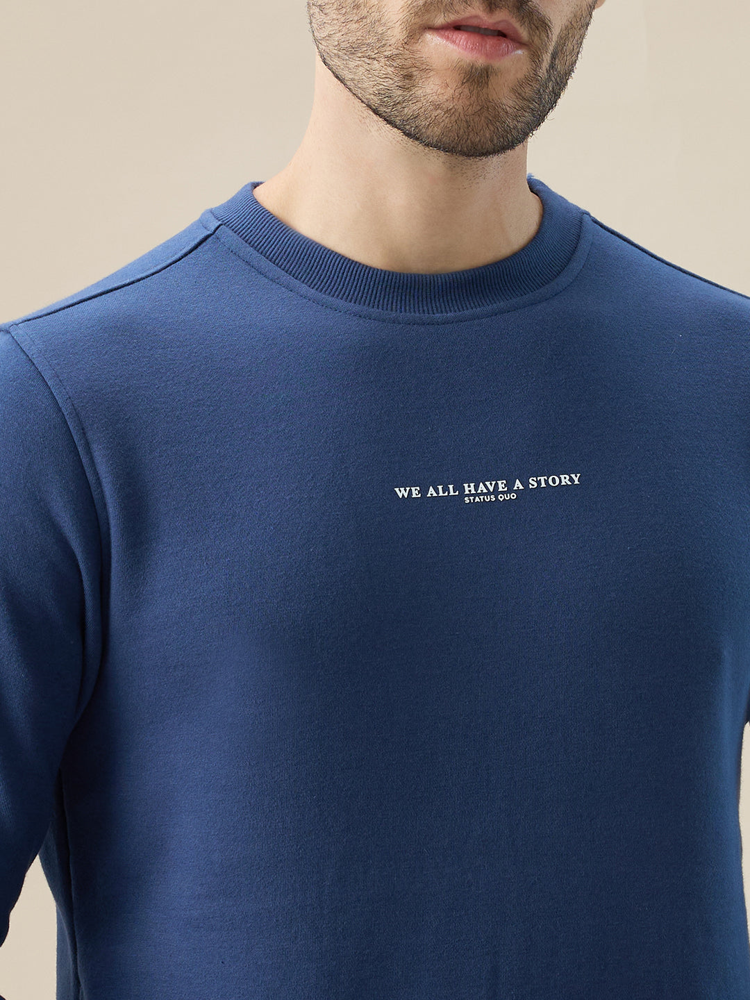 Men's Chest Typography Print Full Sleeves Round Neck Regular Fit Fleece Sweatshirt