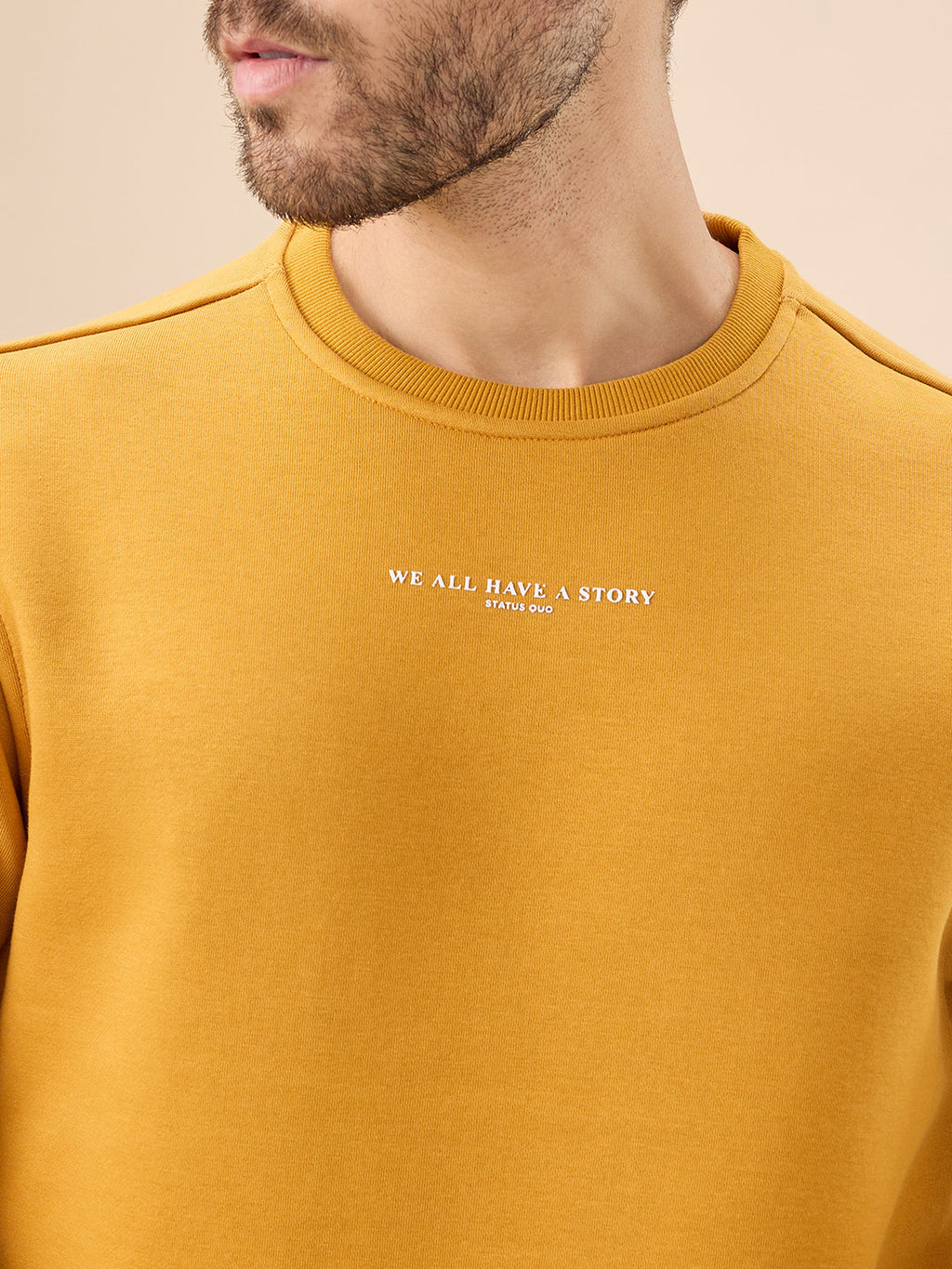 Men's Chest Typography Print Full Sleeves Round Neck Regular Fit Fleece Sweatshirt