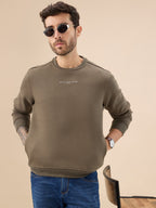 Men's Chest Typography Print Full Sleeves Round Neck Regular Fit Fleece Sweatshirt