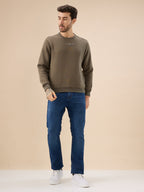 Men's Chest Typography Print Full Sleeves Round Neck Regular Fit Fleece Sweatshirt