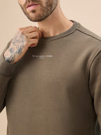Men's Chest Typography Print Full Sleeves Round Neck Regular Fit Fleece Sweatshirt