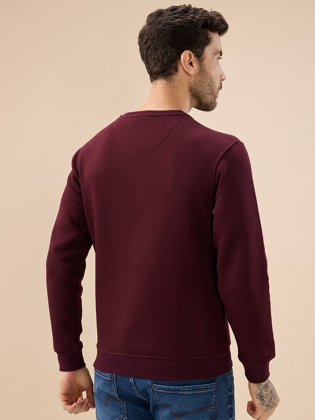 Men's Chest Typography Print Full Sleeves Round Neck Regular Fit Fleece Sweatshirt