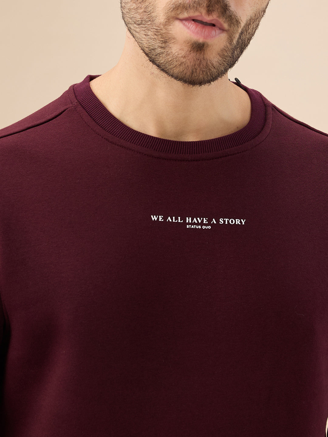 Men's Chest Typography Print Full Sleeves Round Neck Regular Fit Fleece Sweatshirt