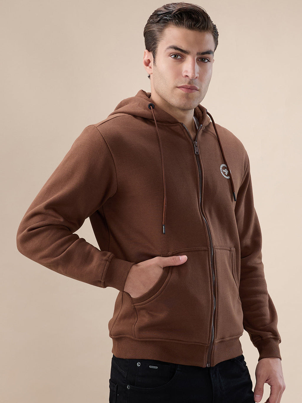 Brown Logo Zip Hoodie