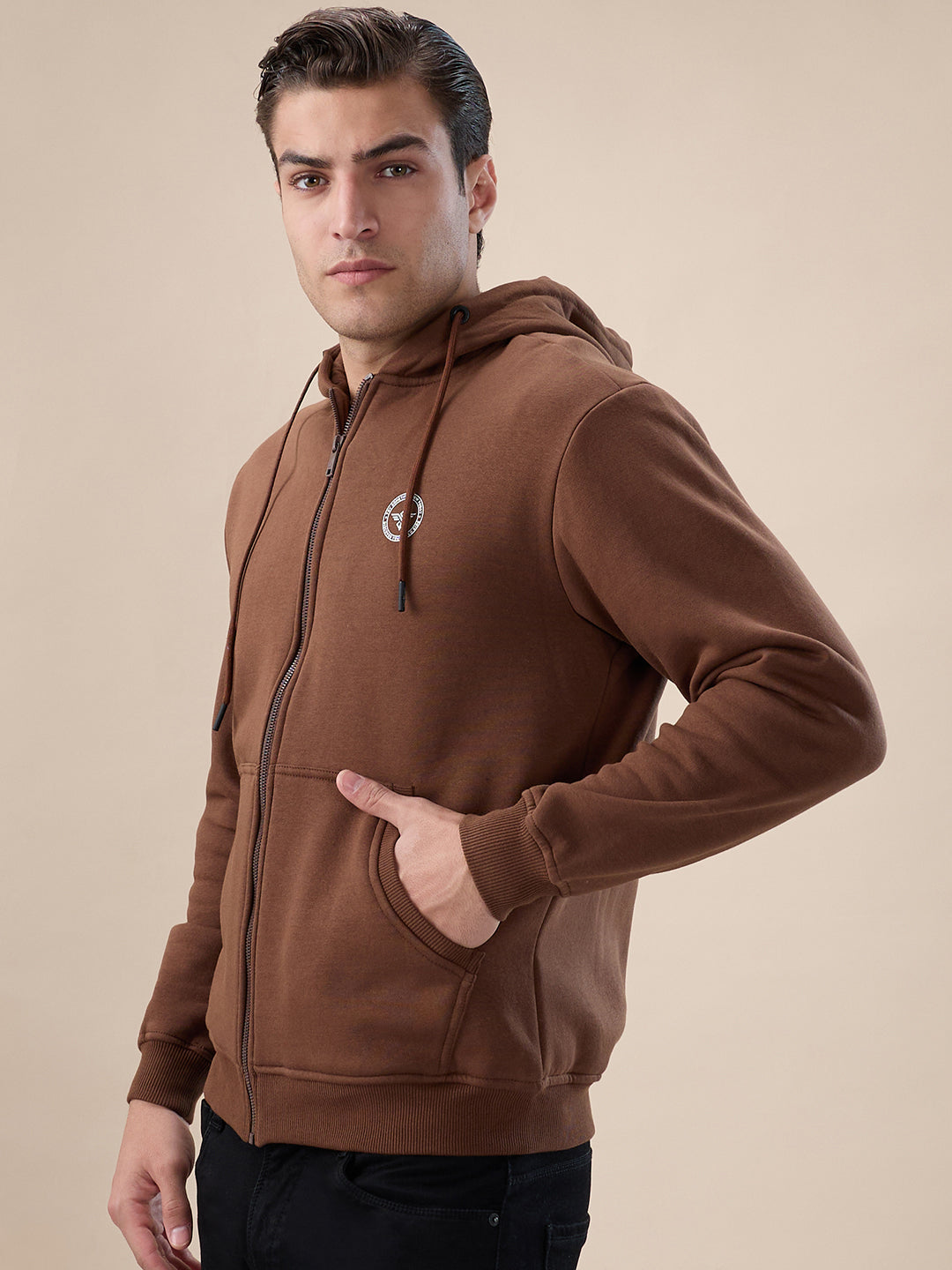 Brown Logo Zip Hoodie